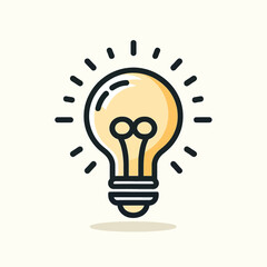 Lightbulb icon on light background. Idea symbol. Electric lamp, light, innovation, solution, creative thinking, electricity. Outline, flat and colored style. Flat design