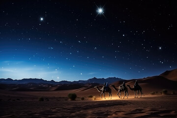 image of the wise men in the desert following the shooting star