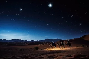 Fototapeten image of the wise men in the desert following the shooting star © Daniel