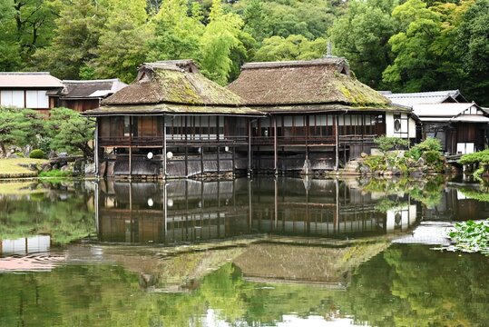 Japan tourist destination travel guide information. 'Hikone Castle' and 'Genkyuen (Japanese feudal lord's garden)'. Hikone City, Shiga Prefecture, Japan.