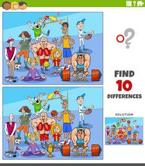differences activity with cartoon sport athletes characters