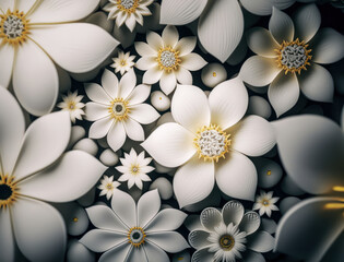 Fantasy plants and glowing white flowers Full frame background top view