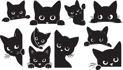Black Cat Peeking, Kitty Graphic Silhouettes, Peek Kittens