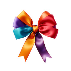 Elegant, glossy multi coloured satin ribbon tied in a bow, perfect for adding a luxurious touch to gifts and presents on a transparent background.