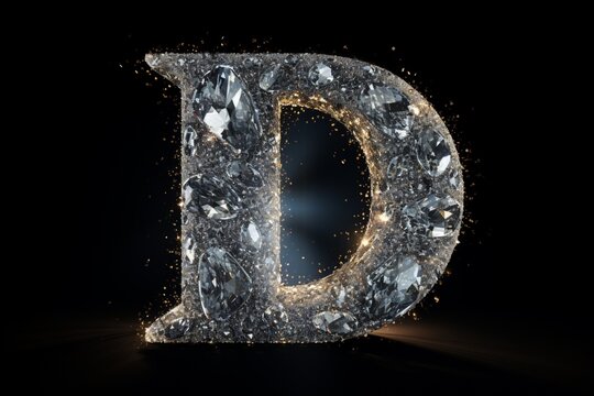 Letter D in diamonds sparkle on dark backgrounds