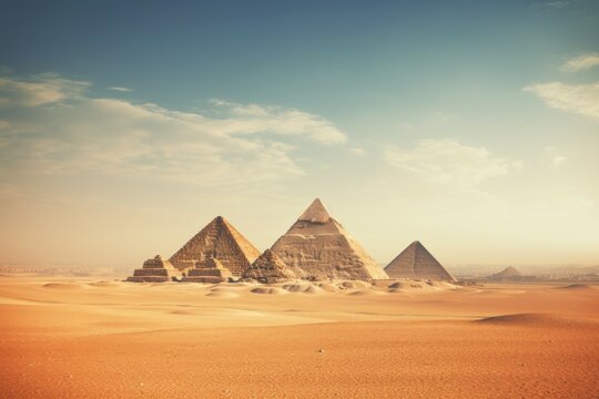 Sacred Egyptian pyramids temple. Old stone tourism. Generate Ai