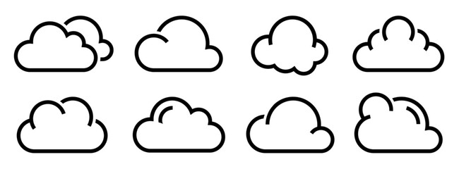 Cloud Icon Black Line set. Cloud icon collection. Weather Climate Symbol. Vector illustration.