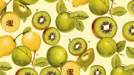 Pattern with tangy kiwis on a light background. AI generated