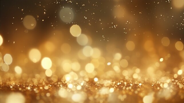 golden Christmas particles and sprinkles for a holiday celebration like Christmas or new year. shiny golden lights. wallpaper background, stock photo