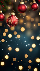 Fototapeta na wymiar Merry christmas background with balls and bokeh lights.