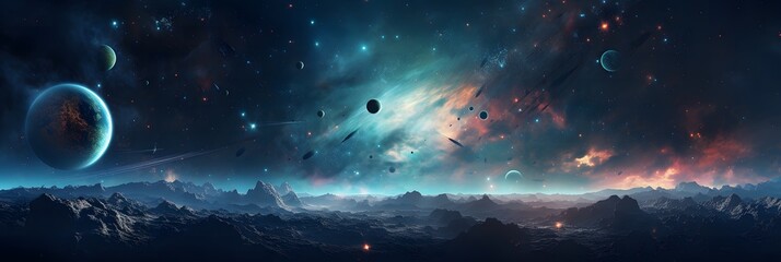 Space scene with planets stars and galaxies 