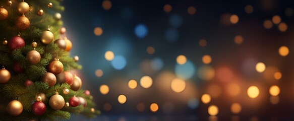 Obraz na płótnie Canvas Christmas tree with balls and bokeh lights.
