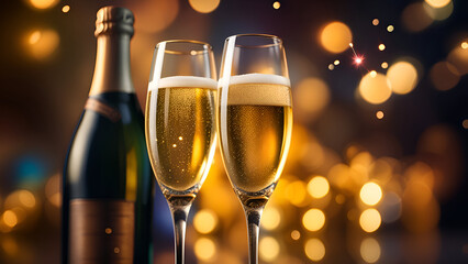Two glasses of champagne. Celebration background.