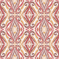 Colorful ikat pattern in vintage style. Elegant ethnic background. Hand drawn oriental art. Seamless geometric vintage texture.	