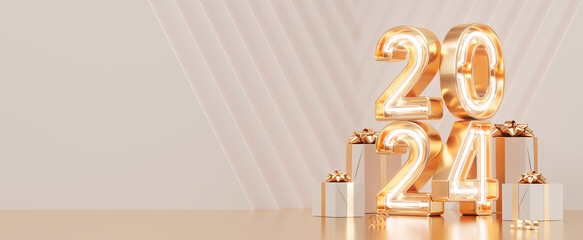 2024 New Year background with place for your text. 3d illustration. - obrazy, fototapety, plakaty