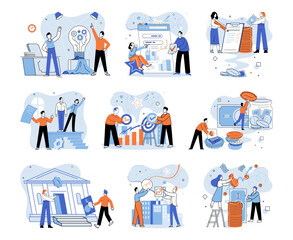 Working together. Vector illustration. Socializing and building friendships at work improve collaboration and teamwork Interactive communication channels facilitate effective collaboration