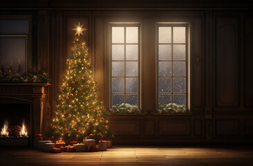 Fototapeta na wymiar interior with christmas tree. art and decoration