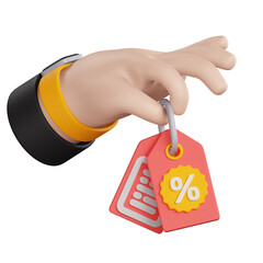Hand Holding Discount Tag 3D Icon Illustration