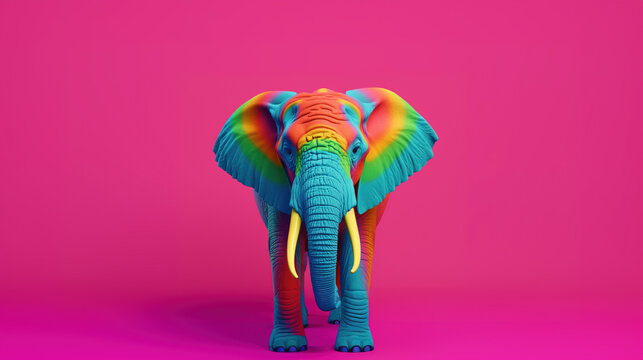 Studio photo of colorful painted elephant in vibrant bright colors , creativity and standing out  concept