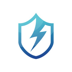 power shield logo. Thunderbolt with shield protection logo design