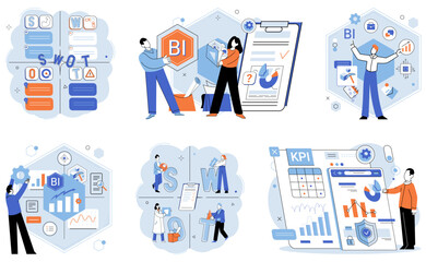 Business strategy. Vector illustration Modern business practices emphasize agility and innovation Flat design elements create sleek and minimalist visual style Group collaboration fosters creativity