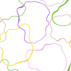 Wavy Seamless Trippy Pattern. Seamless pattern of colorful abstract squiggles print, scribble spiral and wavy lines. retro 80s style. Chaotic ink brush scribbles. Vector illustration.