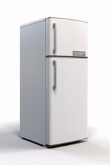 White two chamber refrigerator on white background.