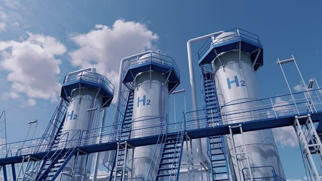 Hydrogen storage tanks (H2). Clean and eco-friendly hydrogen energy. 3d render