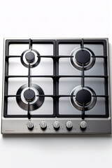 Steel cooktop for modern kitchen on white background.