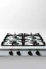 Steel cooktop for modern kitchen on white background.