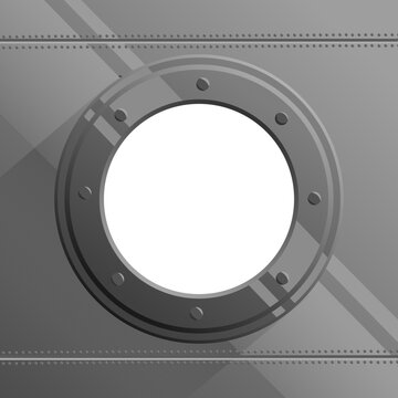 Realistic round steel or metal frame window porthole on rocket spaceship submarine vehicle bunker lab icon vector illustration for graphic resource