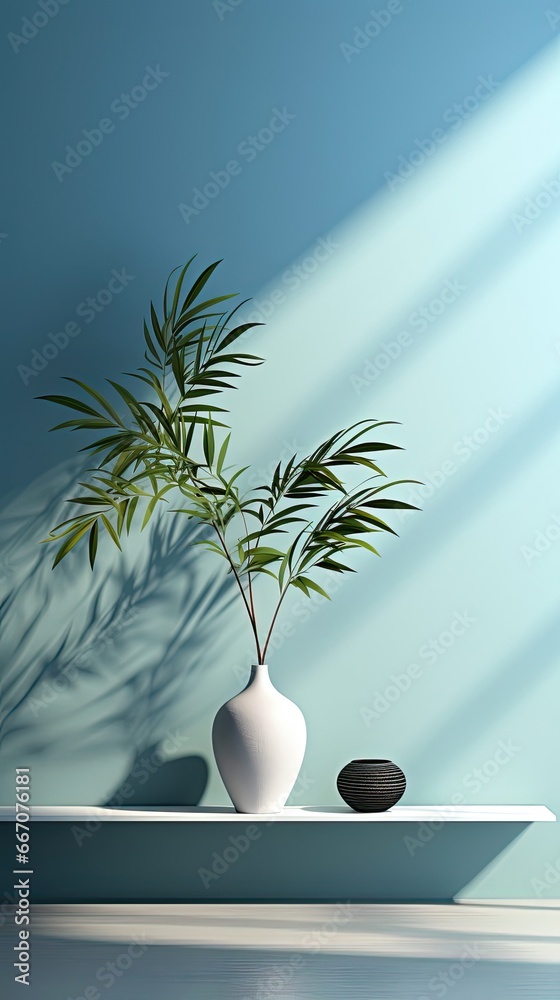 Wall mural minimalistic abstract gentle light blue background for product presentation with light and intricate
