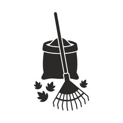 Rake icon. Leaf rake. Autumn cleaning. Vector icon isolated on white background.