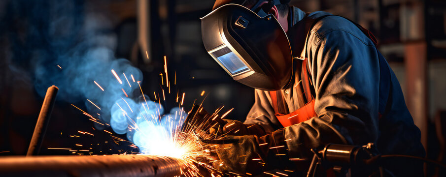 Welder worker welding metal