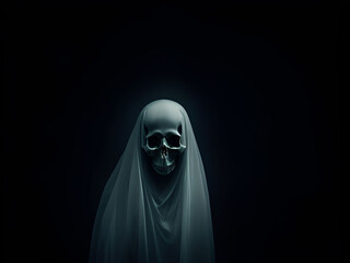 Fototapeta na wymiar Scary ghost skull on dark background. Generative ai