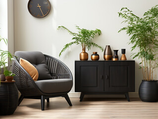 Modern minimalist style, living room, sofa, gray interior showcase, soft furniture.