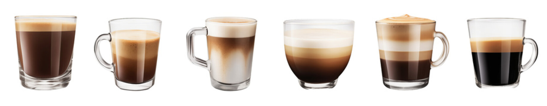 Set / Collection of ice caramel latte coffee and black amricano coffee cold isolated clipping path, cutout on transparent background PNG