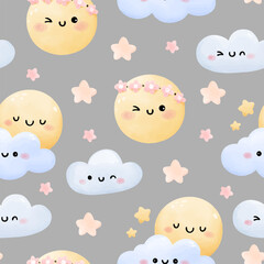 Seamless pattern funny moon cloud star For baby shower
