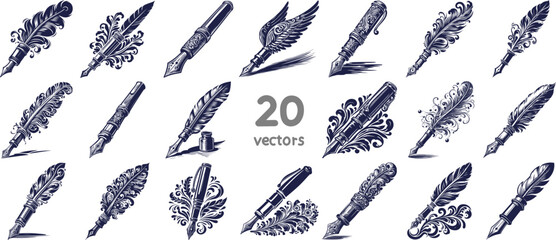 ink fountain pen vector stencil designs in illustrator - obrazy, fototapety, plakaty