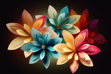 Illustration of colorful abstract flowers for wallpaper background. Generative AI