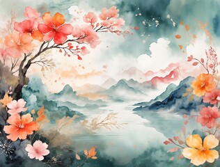 Obraz na płótnie Canvas background with blossom, colorful background floral watercolor wallpaper texture, background with flowers, watercolor floral background