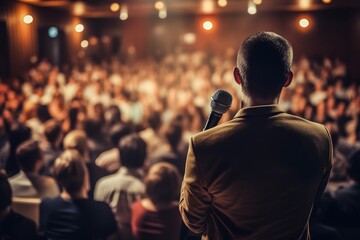 Politician or speaker during a preamble to a group of people