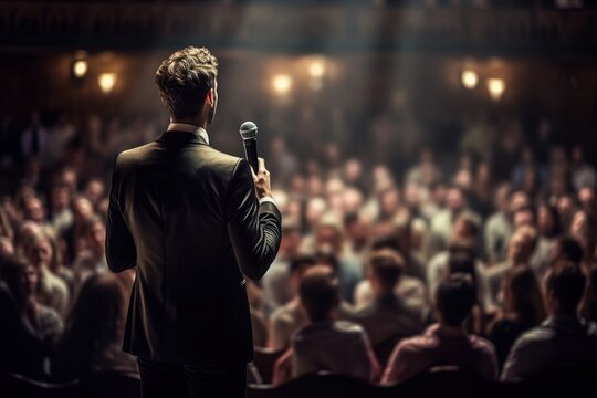 Politician or speaker during a preamble to a group of people