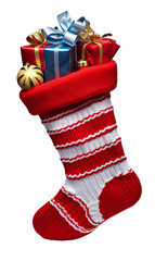 Christmas stocking with gifts isolated PNG , white background