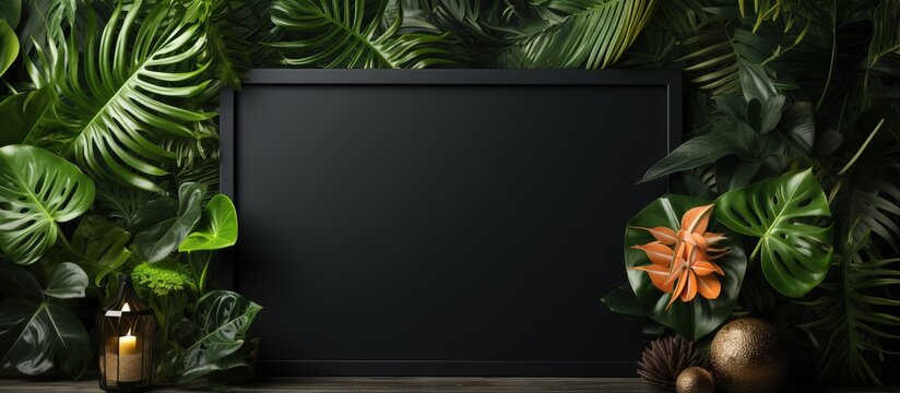 Plants in a black frame with an empty mockup