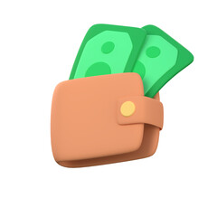 Wallet with green dollar bills large savings