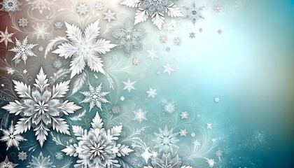 winter background, snow falling on glass window, seasonal template, ice and frost, banner with copy space text 