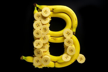 The letter B formed artistically using a bunch of bananas