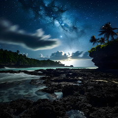 beach at night, sea, water, nature, Ai generated 