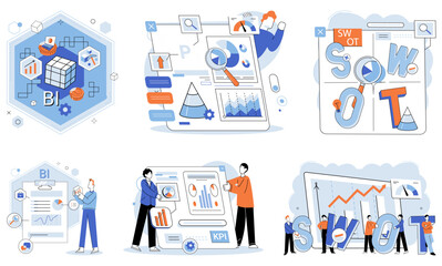 KPI key performance indicator. Vector illustration. Data driven measurement essential business improvement The success of business plgauged by key performance indicators Statistics and info